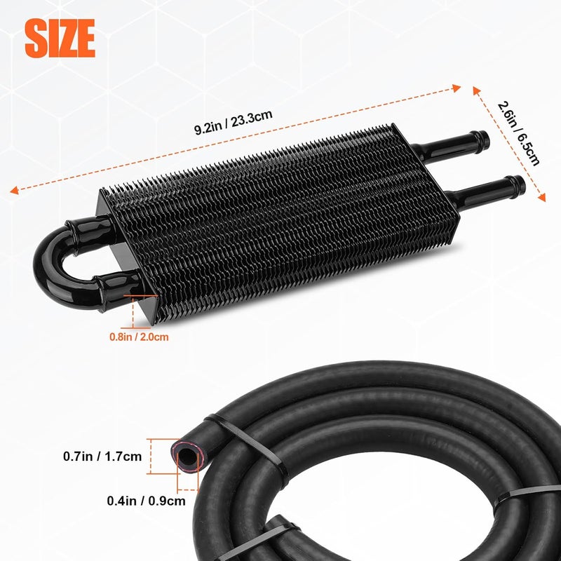 FILTERUP Upgrade 2 Pass Aluminium Transmission Oil Cooler, 5/16" Universal 2 Rows Tube And Fin Cooler Kit Engine With Hose Mounting, Black - Image 3